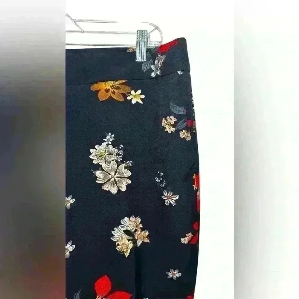 Cynthia Rowley Women Pants Straight Floral Flower Dress Career Black Size 12 - Picture 3 of 10